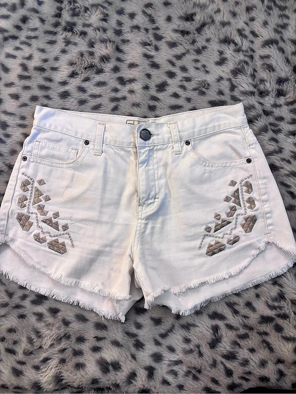 Free People Denim Shorts Distressed Jean Shorts White Waist 26